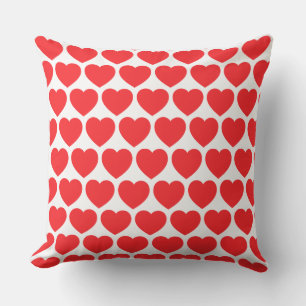 Romantic Red Hearts on White Cushion