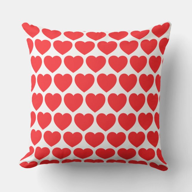 Romantic Red Hearts on White Cushion (Front)