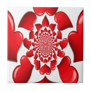 Romantic Red Hearts Pattern Art Print Ceramic Tile
