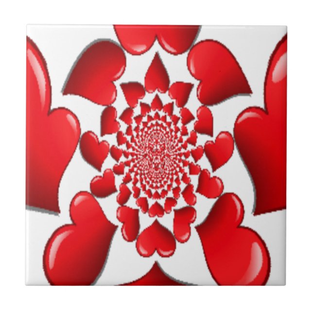 Romantic Red Hearts Pattern Art Print Ceramic Tile (Front)