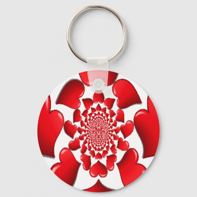 Romantic Red Hearts Pattern Art Print Key Ring (Front)
