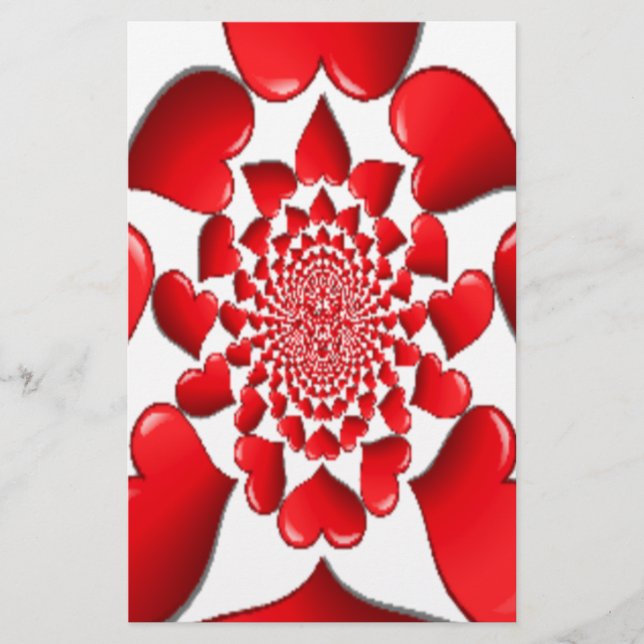 Romantic Red Hearts Pattern Art Print Stationery (Front)