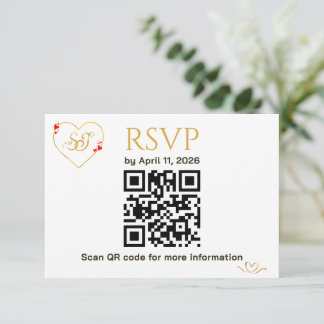 Romantic Red Hearts QR Code Wedding RSVP Card