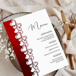 Romantic Red Hearts Swirls Valentine's Day Holiday Menu