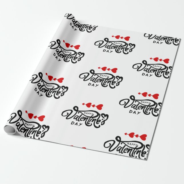 Romantic Red Hearts Valentine’s Day Design Wrapping Paper (Unrolled)