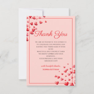 Romantic Red Hearts Wedding Thank You Card