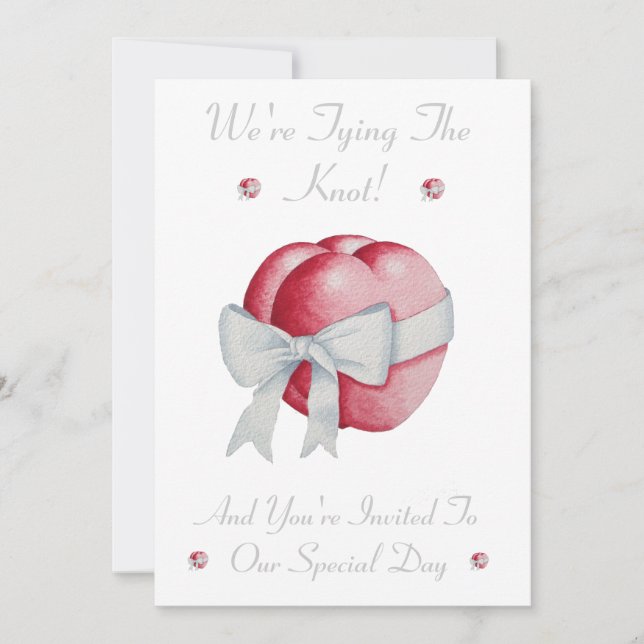 romantic red hearts with white bow for weddings invitation (Front)