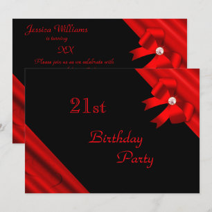 Romantic Red Jewelled Bow 21st Birthday Invitation