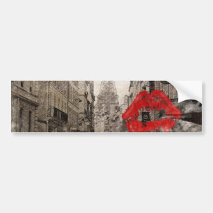 romantic Red lips Kiss I love paris eiffel tower Bumper Sticker