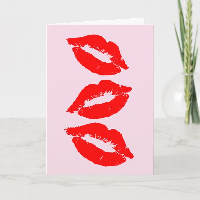 ROMANTIC RED LIPS KISSES THINKING OF YOU CARD (Front)