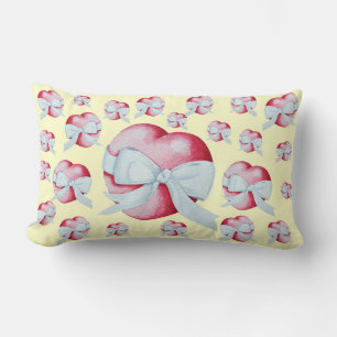 romantic red love heart and white bow lumbar cushion