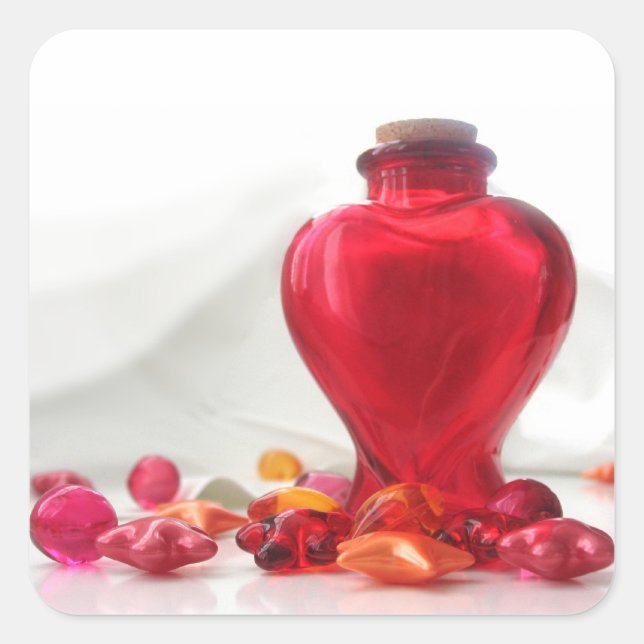 Romantic Red Love Heart Bottle Photography Square Sticker (Front)