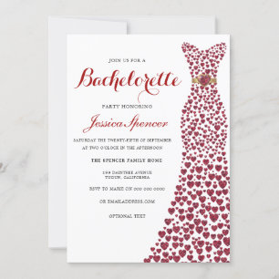 Romantic Red Love Heart Dress Bachelorette Party Invitation