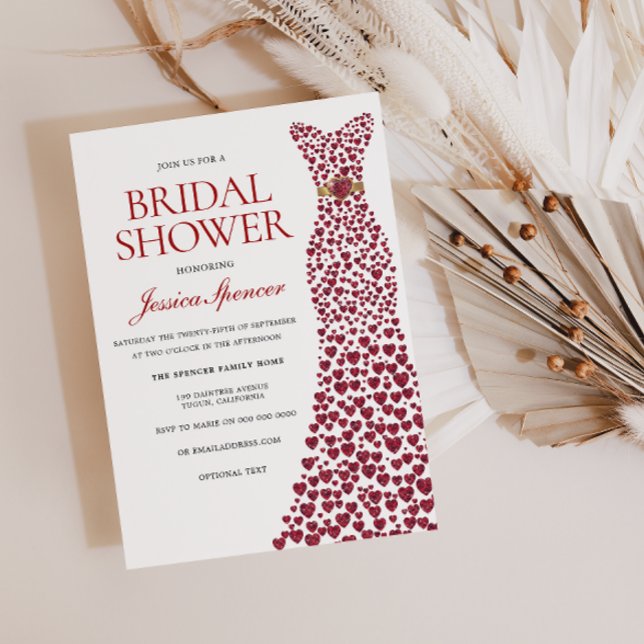 Romantic Red Love Heart Dress Bridal Shower Invite (Creator Uploaded)