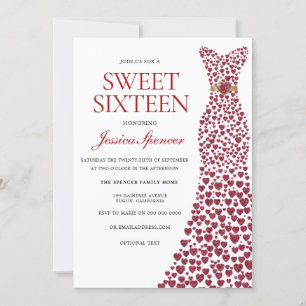Romantic Red Love Heart Dress Sweet 16 Invite