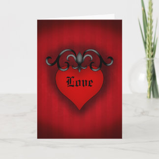 Romantic red love heart gothic mediaeval style holiday card