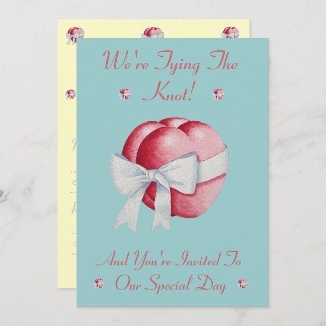 romantic red love heart white bow wedding invitation (Front/Back)