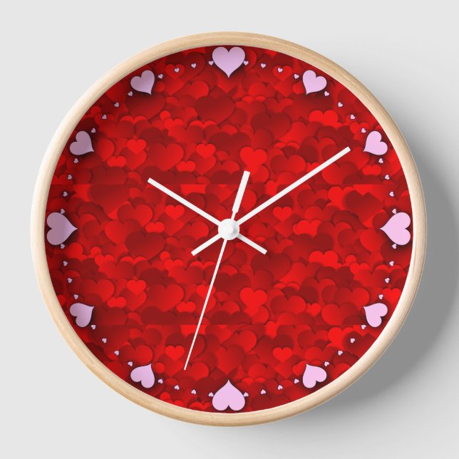Romantic Red Love Hearts Texture Pattern-19909 Clock (Front)
