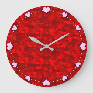 Romantic Red Love Hearts Texture Pattern-19909 Large Clock