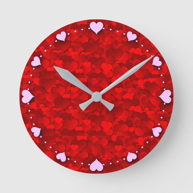 Romantic Red Love Hearts Texture Pattern-19909 Round Clock (Front)