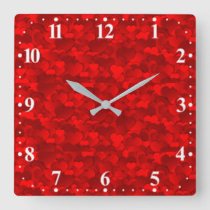 Romantic Red Love Hearts Texture Pattern-19909 Square Wall Clock