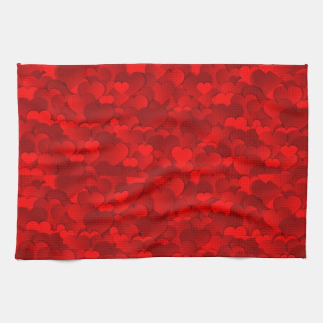 Romantic Red Love Hearts Texture Pattern-19909 Tea Towel (Horizontal)