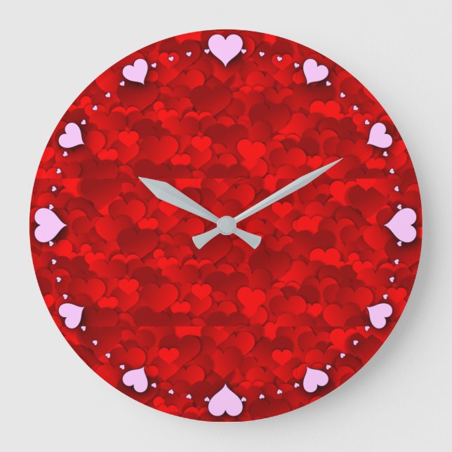 Romantic Red Love Hearts Texture Pattern Large Clock (Front)