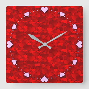 Romantic Red Love Hearts Texture Pattern Square Wall Clock