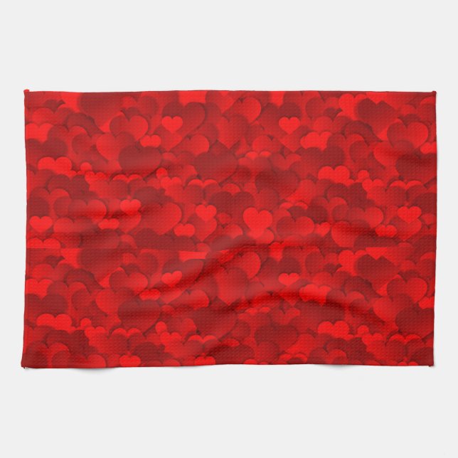 Romantic Red Love Hearts Texture Pattern Tea Towel (Horizontal)