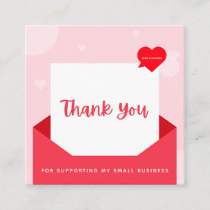 Romantic Red Love Letter Thank You Message Modern  Square Business Card
