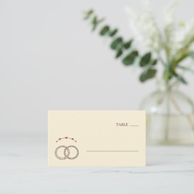 Romantic Red Minimalist Rings Place Card (Standing Front)