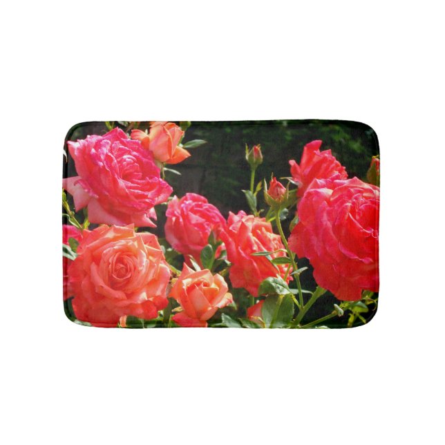 Romantic red orange coral roses floral photo bath mat (Front)