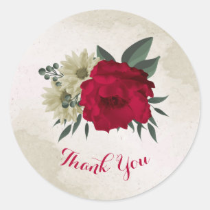 romantic red & pale yellow flowers classic round sticker