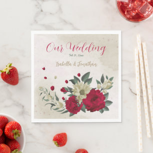 romantic red & pale yellow flowers napkin
