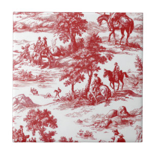 Romantic Red Pastoral Toile Nature Pattern Ceramic Tile