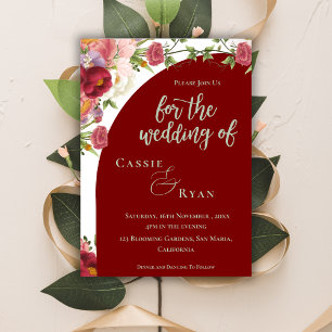 Romantic Red Peach Floral Arch Wedding Invitation