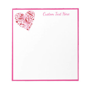 Romantic Red Pink Heart Decorative Personalised Notepad