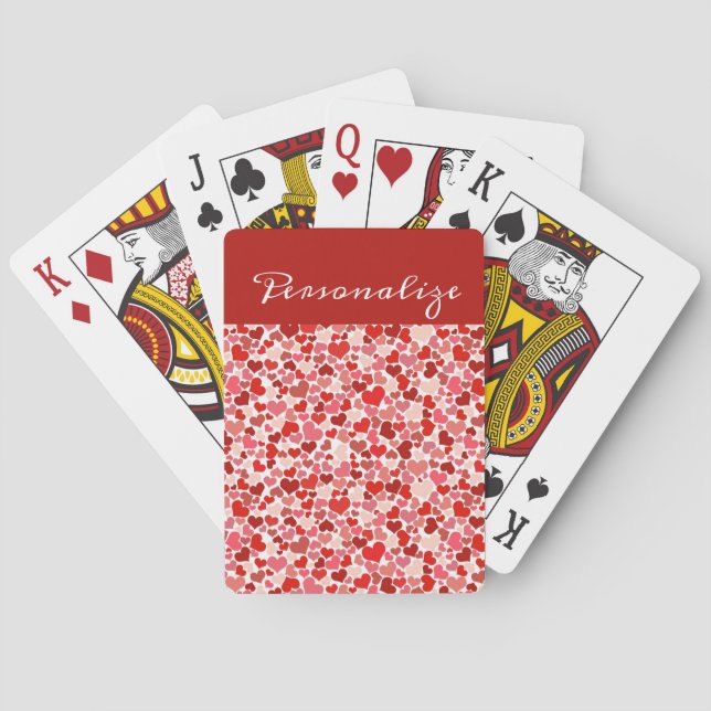 Romantic Red Pink Heart Design Personalised Playing Cards (Back)