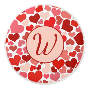 Romantic Red Pink Heart Love Valentine Monogram Ceramic Knob