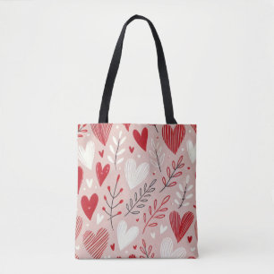 Romantic Red & Pink Heart Pattern Tote Bag