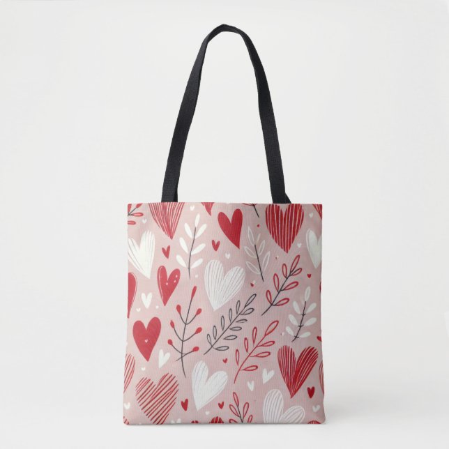 Romantic Red & Pink Heart Pattern Tote Bag  (Front)