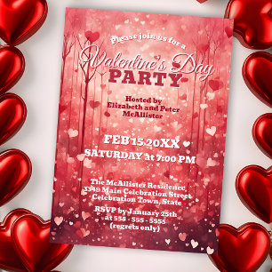 Romantic Red & Pink Hearts Valentine's Day Party Invitation