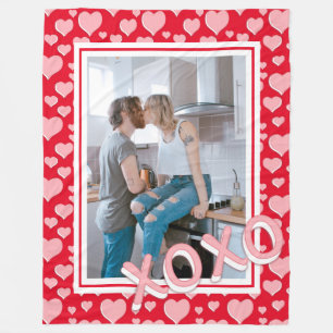 Romantic Red Pink Hearts XOXO Photo Fleece Blanket