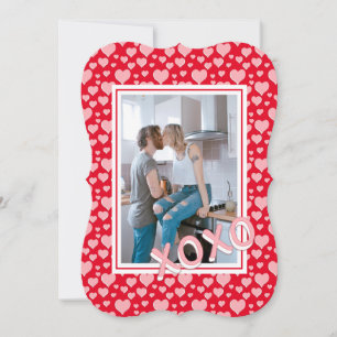 Romantic Red Pink Hearts XOXO Photo Valentine Card