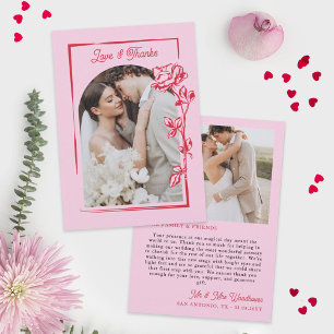 Romantic Red Pink Rose Illustration Love & Thanks Thank You Card