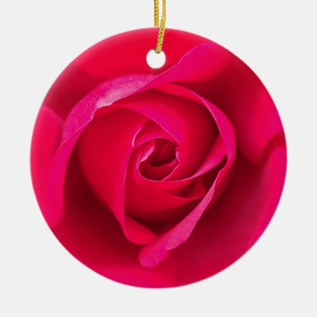 Romantic Red Pink Rose v2 Ceramic Tree Decoration (Front)