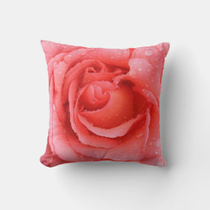Romantic Red Pink Rose Water Drops Cushion