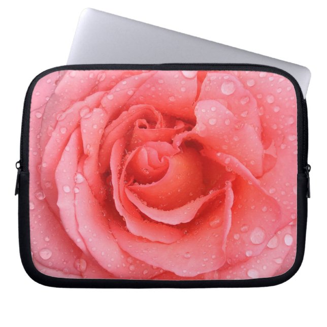 Romantic Red Pink Rose Water Drops Laptop Sleeve (Front)