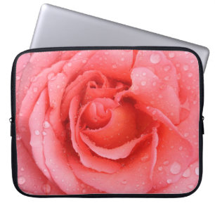 Romantic Red Pink Rose Water Drops Laptop Sleeve