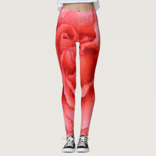 Romantic Red Pink Rose Water Drops Leggings